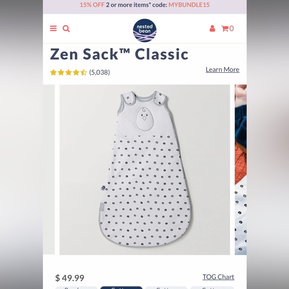 TWO Nested Bean “Zen Sack” sleep sacks 0-6 months
